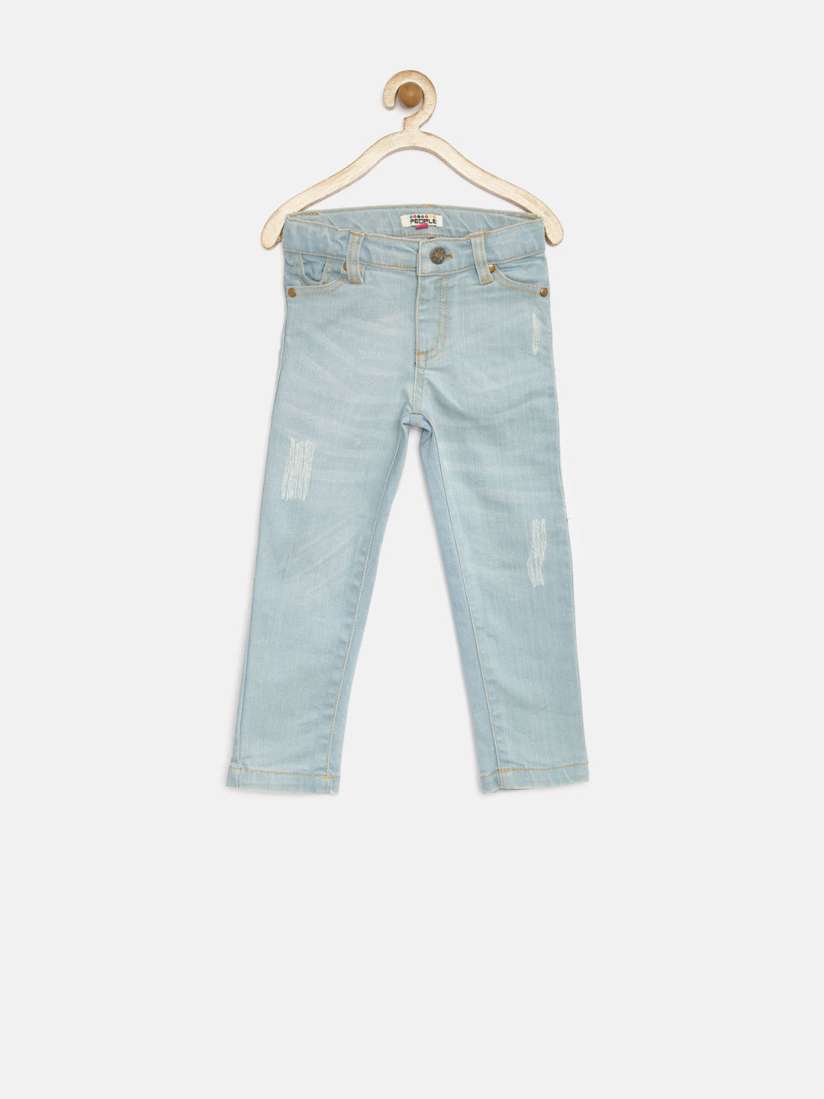 Buy People Girls Blue Washed Distressed Stretchable Jeans Jeans for Girls 1258981 Myntra