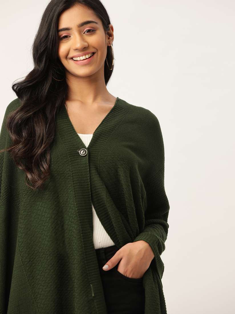 Buy DressBerry Women Olive Green Self Design Front Open Sweater Sweaters for Women 12589924 Myntra