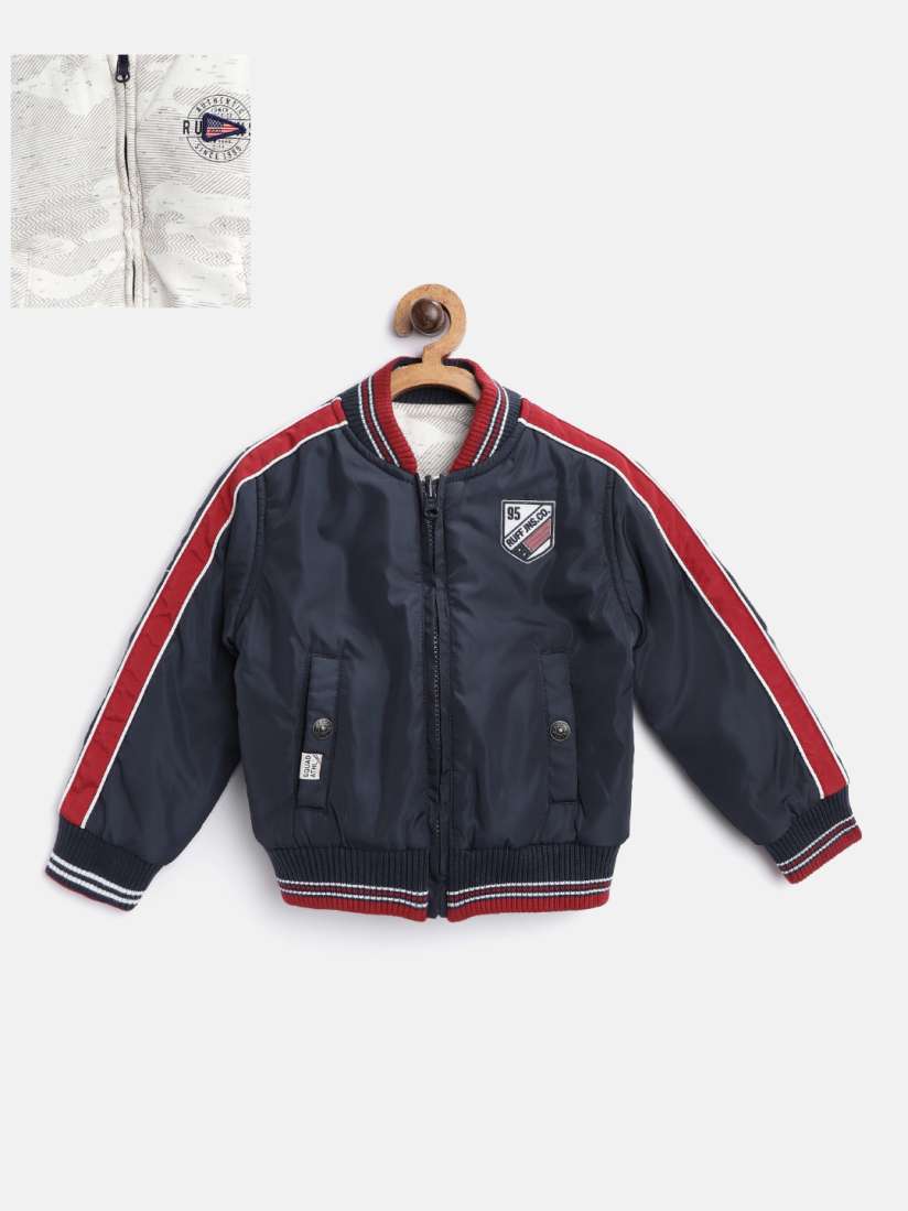 Buy RUFF Boys Navy Blue Off White Reversible Printed Bomber Jacket Jackets for Boys 12598232 Myntra