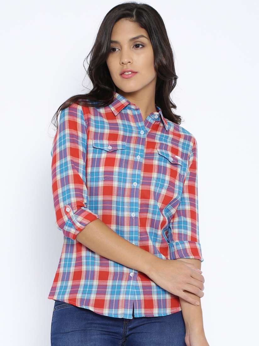Buy Flying Machine Blue Red Checked Casual Shirt Shirts for Women 1260677 Myntra