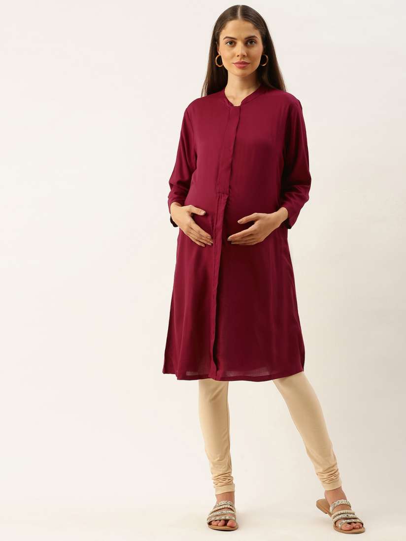 Buy Nejo Women Maroon Solid Front Open Nursing Maternity Kurta Kurtas for Women 12619260 Myntra