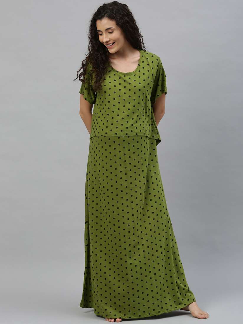 Buy Nejo Women Olive Green Black Polka Printed Feeding Nightdress Nightdress for Women 12619328 Myntra