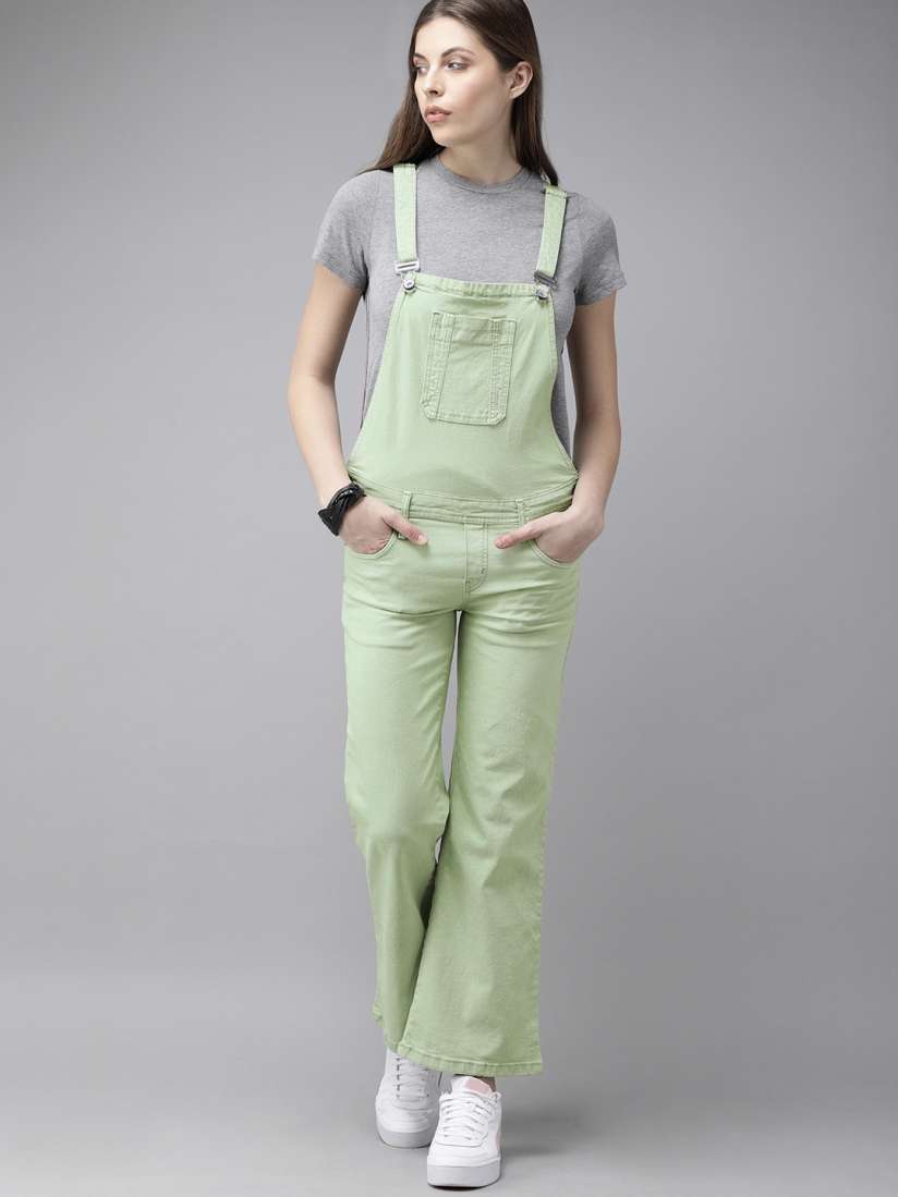 Green denim dungarees hotsell