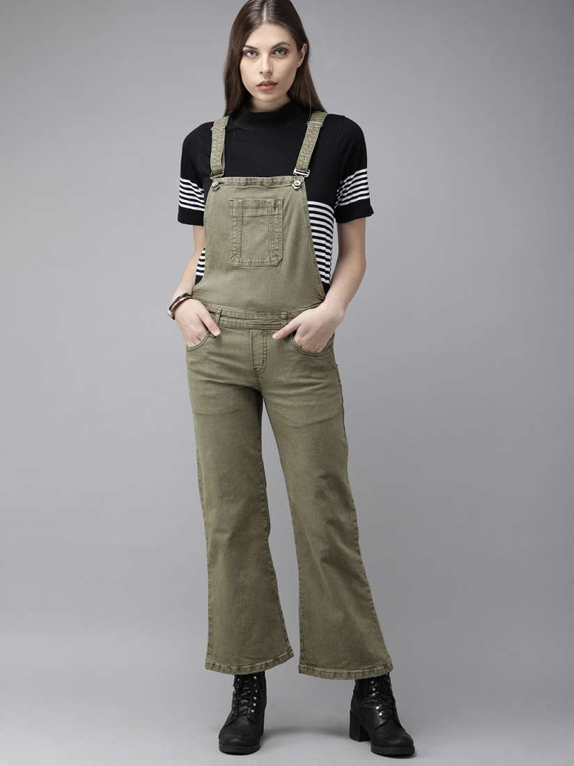 Green denim dungarees best sale