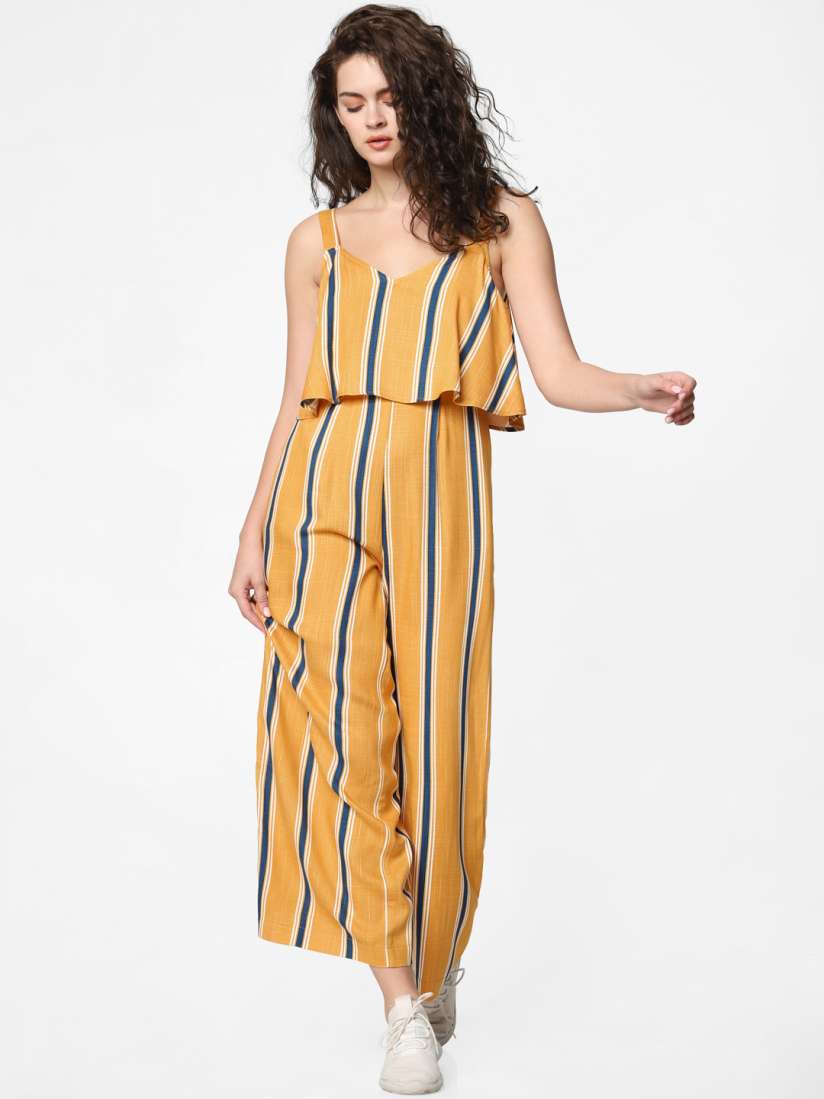 Buy ONLY Women Mustard Yellow Navy Blue Striped Basic Jumpsuit Jumpsuit for Women 12630378 Myntra