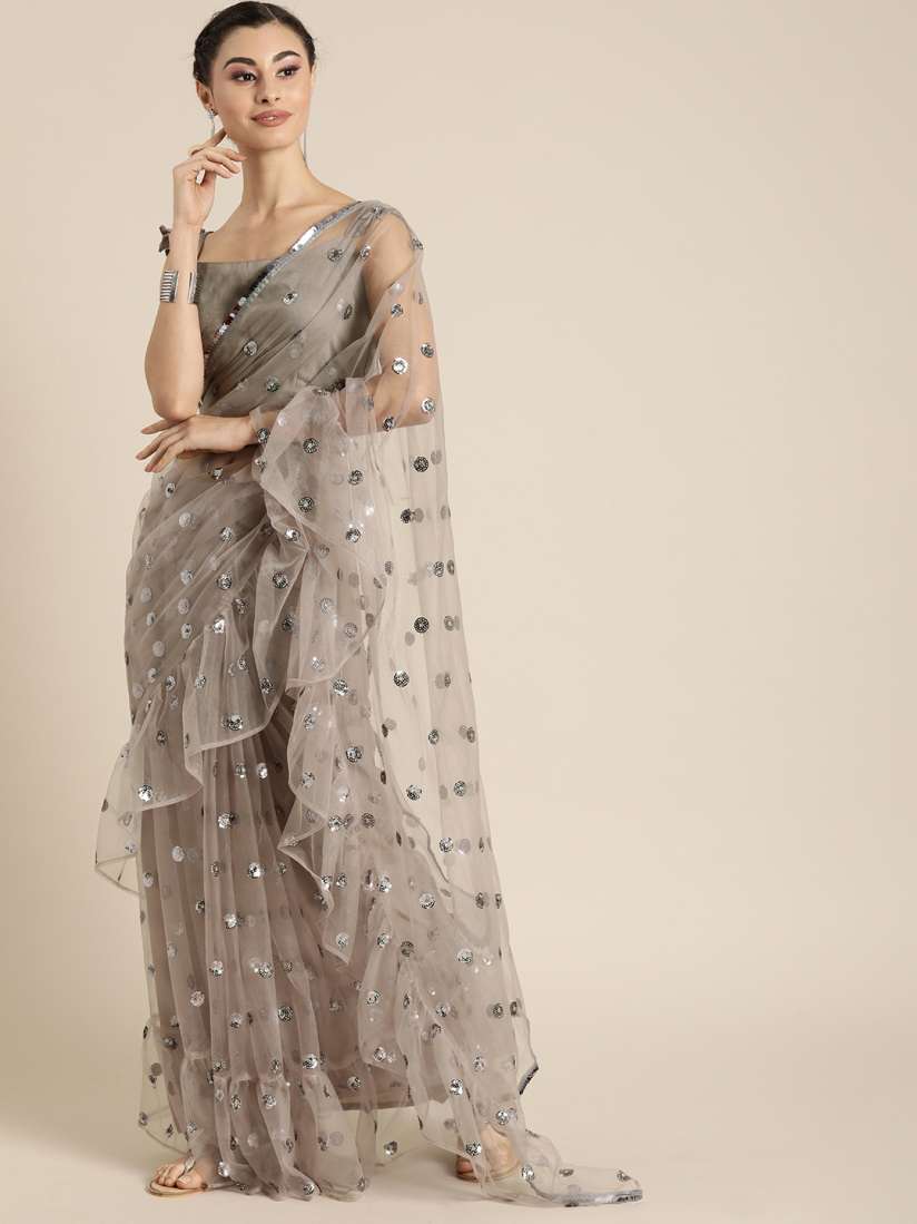 Frill saree on myntra cheap