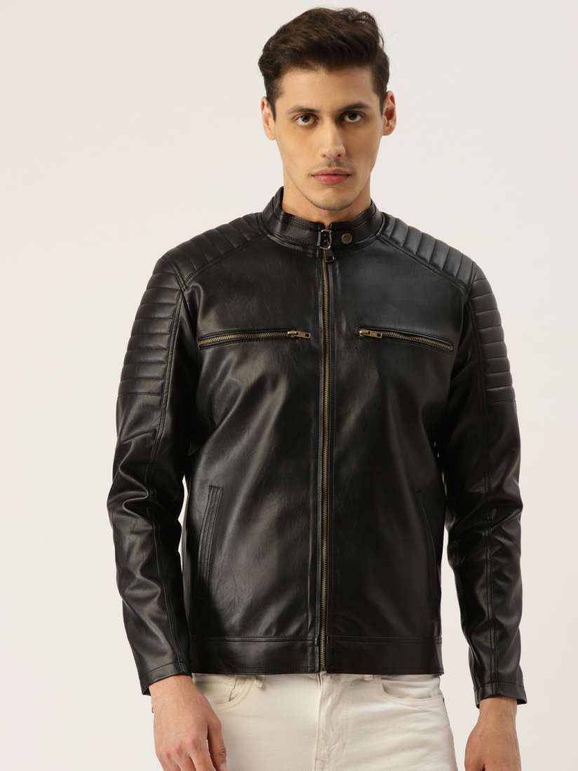 Buy Leather Retail Men Black Solid Lightweight Leather Biker Jacket Jackets for Men 12635658 Myntra