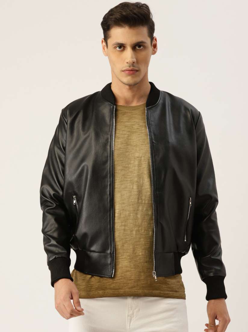 Buy Leather Retail Men Black Solid Lightweight Bomber Jacket Jackets for Men 12635708 Myntra