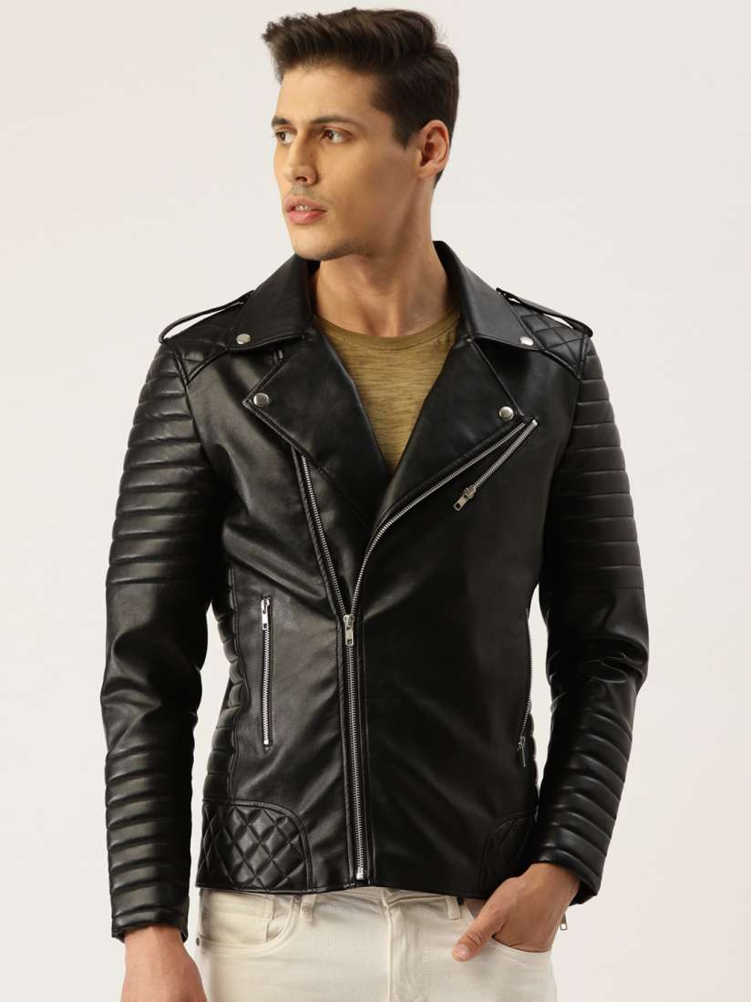 Buy Leather Retail Men Black Solid Lightweight Biker Jacket Jackets for Men 12635720 Myntra