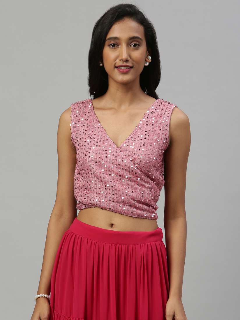 Pink crop top ethnic deals