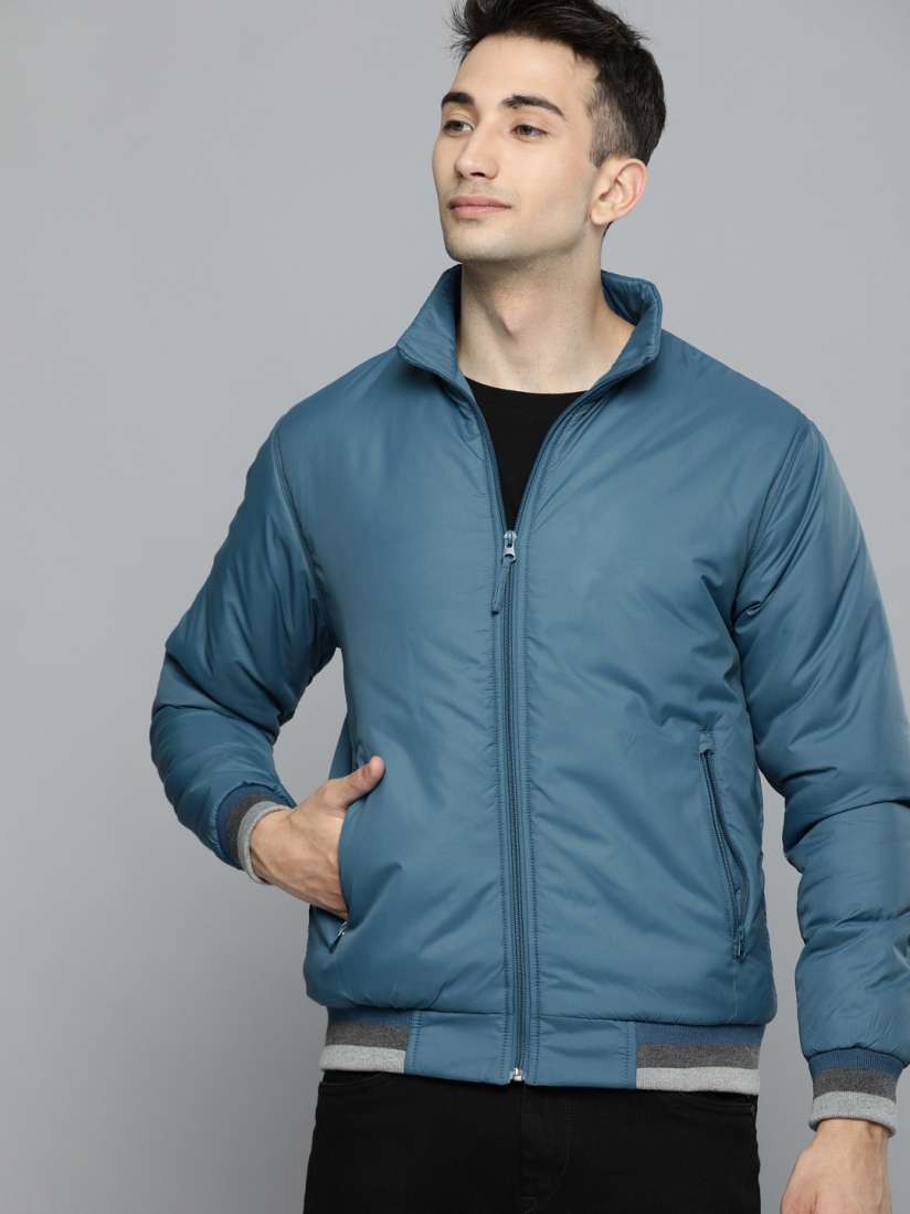 Buy HERE NOW Men Blue Solid Bomber Jacket Jackets for Men 12645820 Myntra