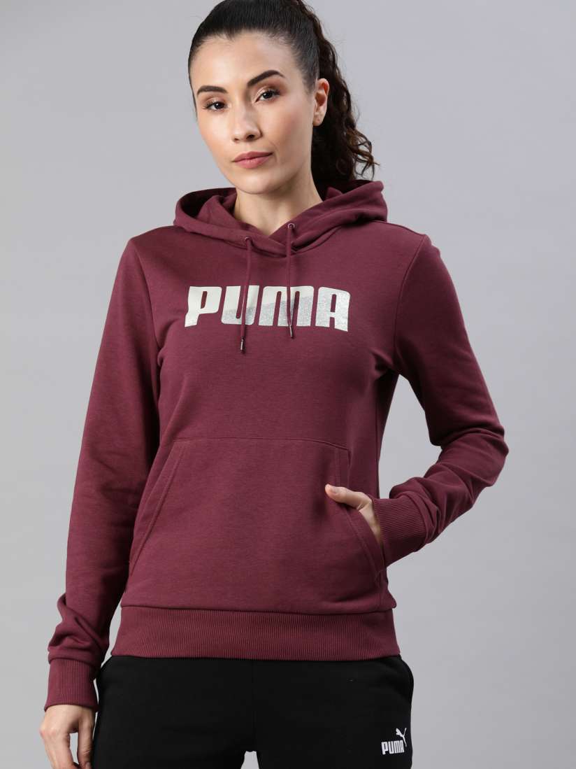 Buy Puma Women Burgundy Graphic Printed Slim Hooded Sweatshirt Sweatshirts for Women 12646098 Myntra
