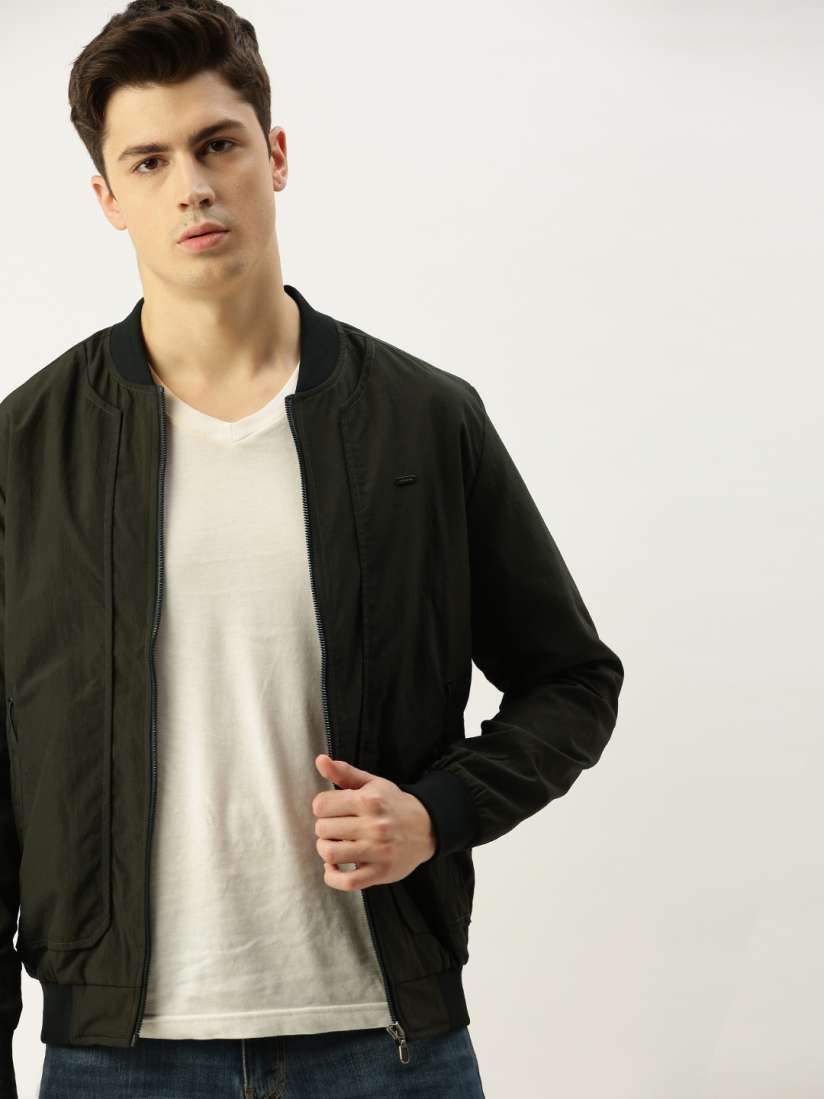 Buy Peter England Men Olive Green Solid Windcheater and Water Resistant Bomber Jacket Jackets for Men 12646906 Myntra