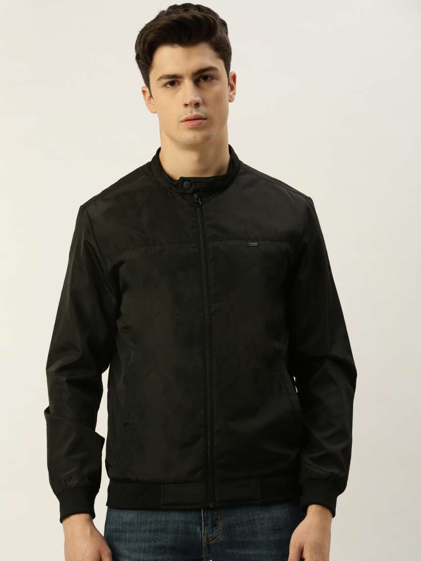 Buy Peter England Men Black Solid Windcheater and Water Resistant Open Front Jacket Jackets for Men 12646910 Myntra