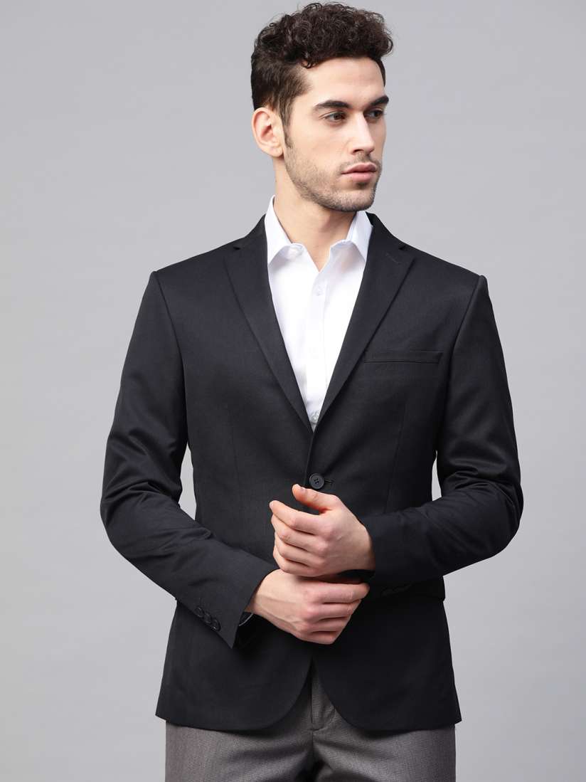 Buy Marks Spencer Men Navy Blue Solid Single Breasted Skinny Fit Formal Blazer Blazers for Men 12648274 Myntra