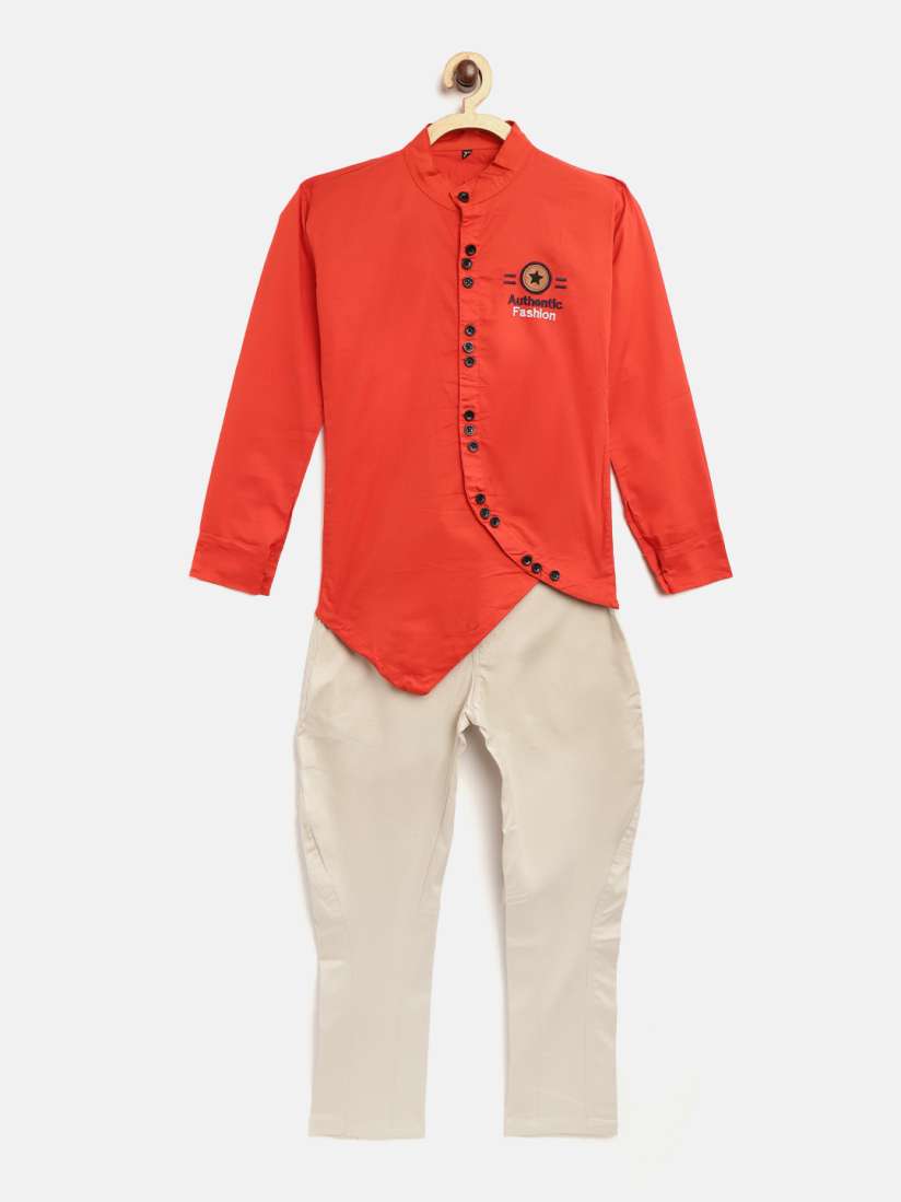 Buy AD AV Boys Coral Red Beige Solid Asymmetric Shirt with Trousers Clothing Set for Boys 12650400 Myntra
