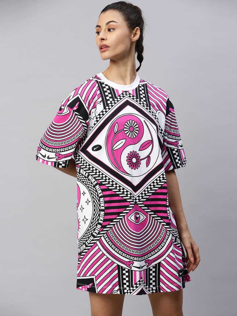 Pink and white nike dress top