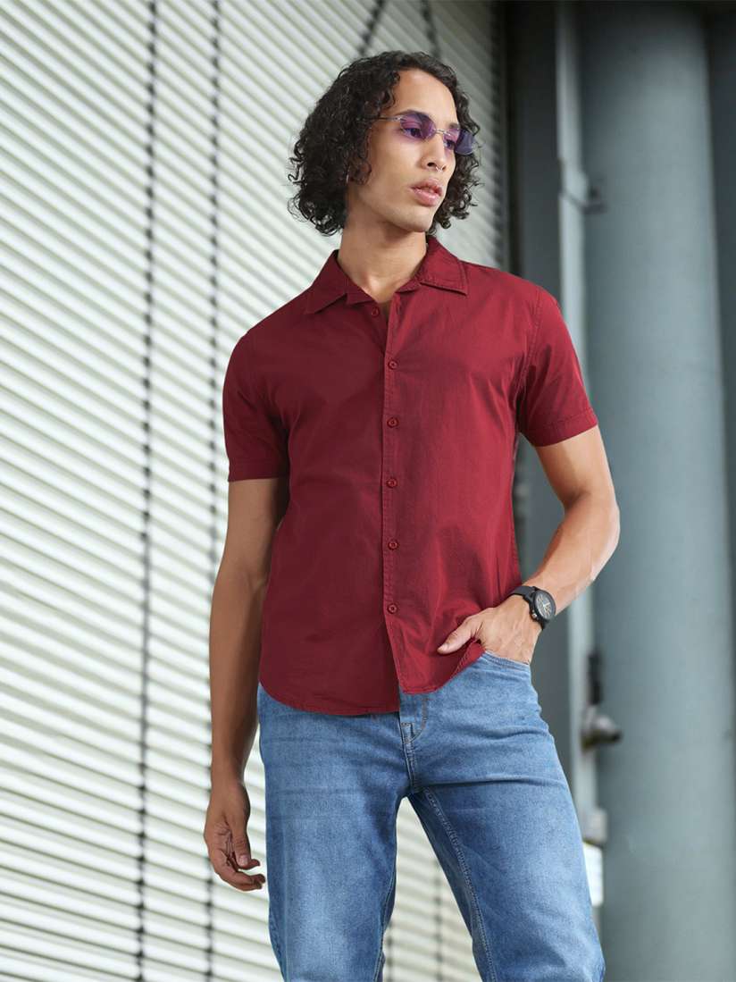 Buy HERE NOW Men Maroon Slim Fit Solid Casual Shirt Shirts for Men 12654934 Myntra