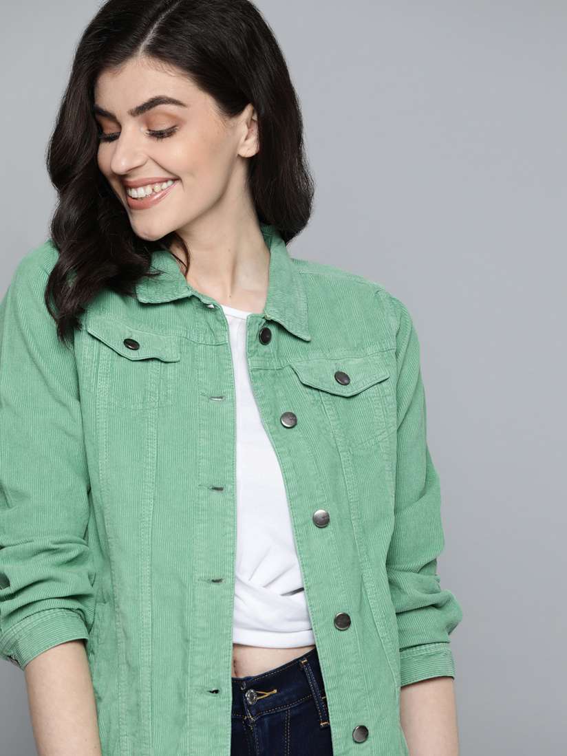 Buy Mast Harbour Women Green Pure Cotton Solid Corduroy Jacket Jackets for Women 12656744 Myntra