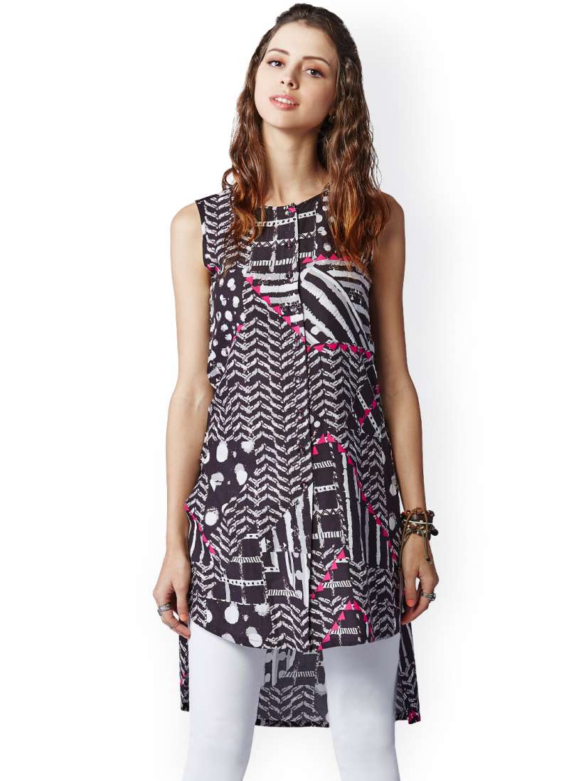 Buy Global Desi Black Geometric Print High Low Kurti Kurtis for Women 1265816 Myntra