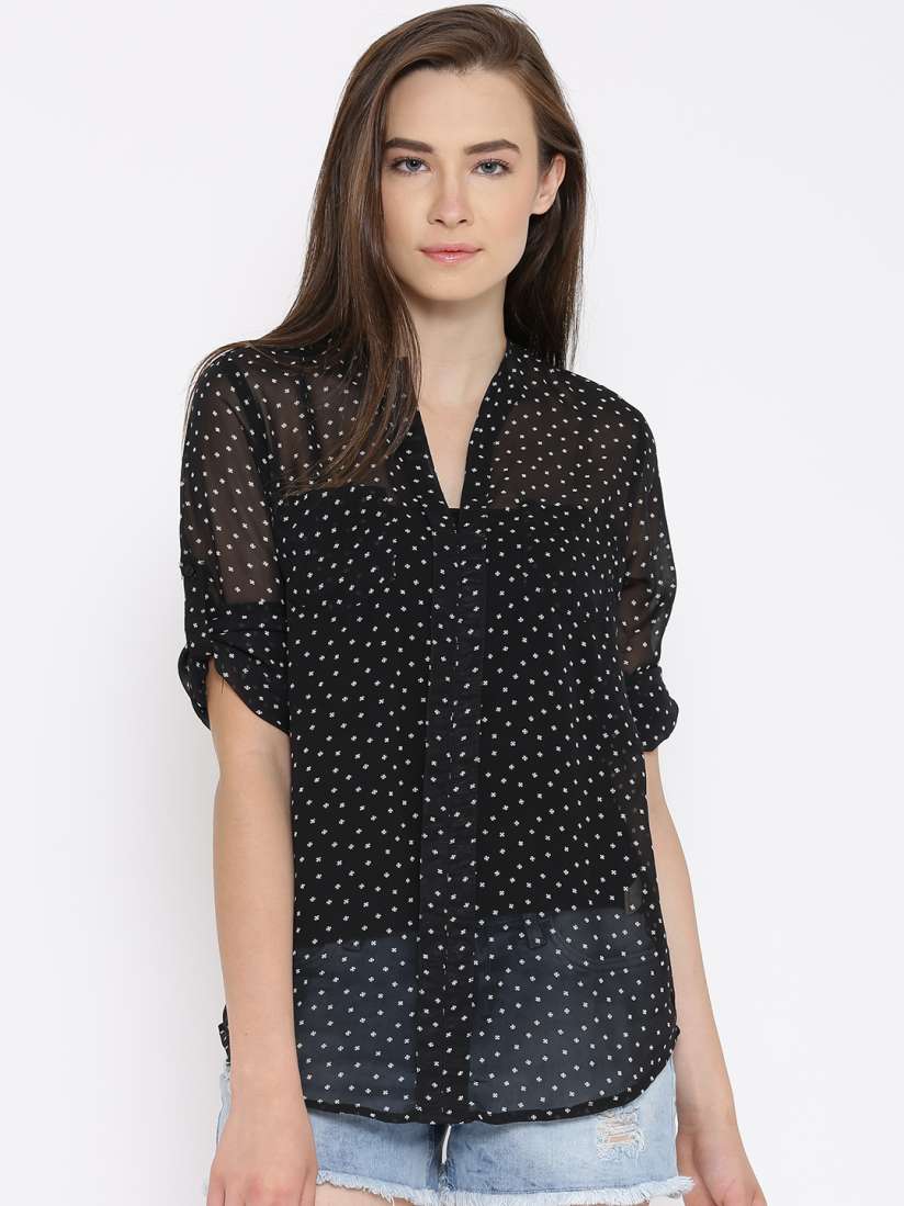 Buy Sera Black Printed Sheer Top Tops for Women 1266540 Myntra