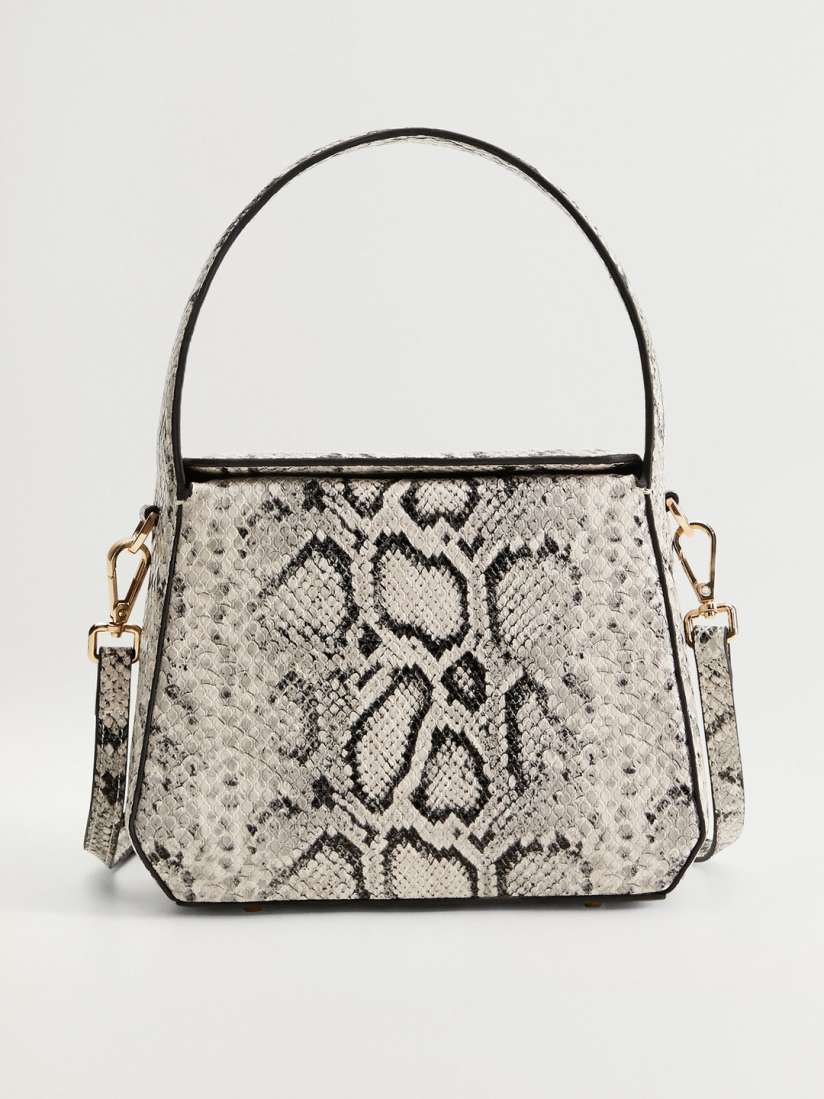 Buy MANGO Off White Black Snakeskin Textured Handheld Bag with Detachable Sling Strap Handbags for Women 12676750 Myntra