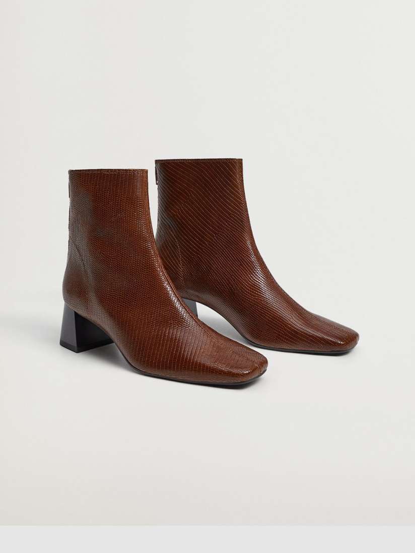 Buy MANGO Women Brown Snakeskin Textured Mid Top Leather Heeled Boots Boots for Women 12676926 Myntra