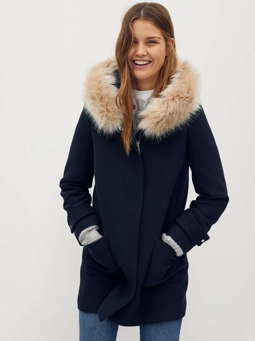 Buy MANGO Women Navy Blue Sustainable Solid Hooded Parka Coat Coats for Women 12676972 Myntra