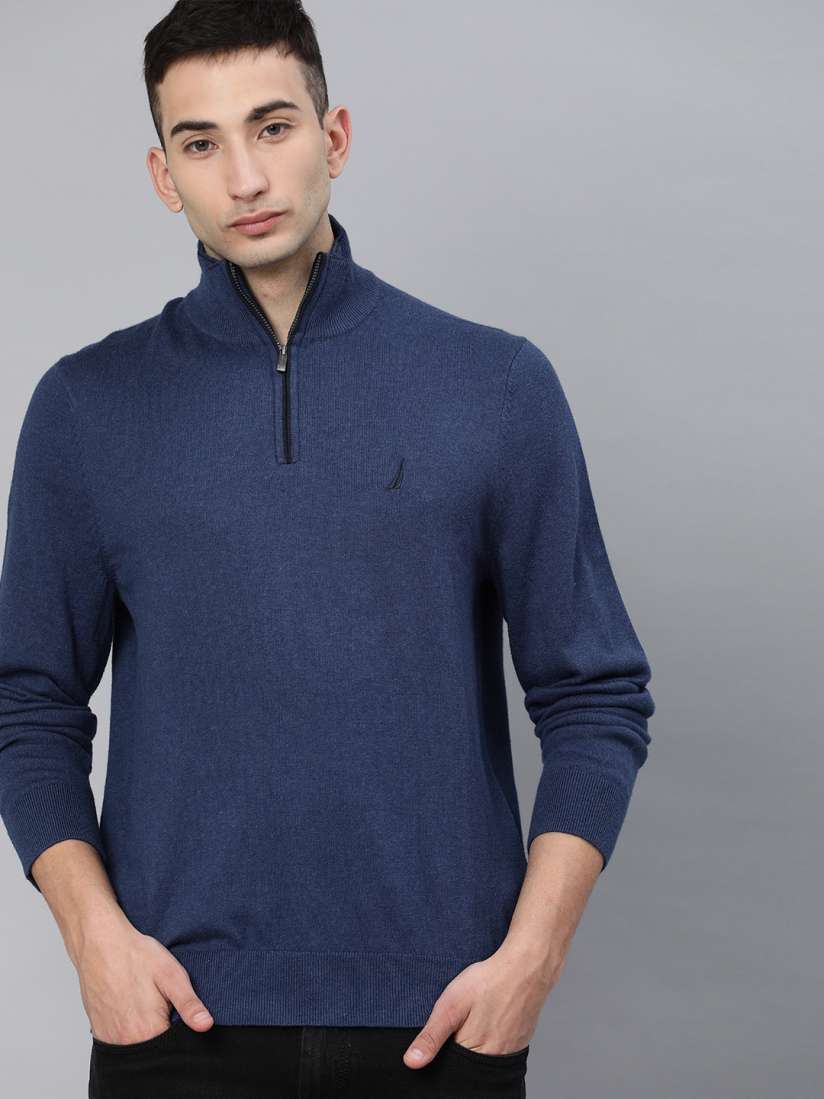 Buy Nautica Men Blue Solid Pullover Sweater Sweaters for Men 12677430 Myntra