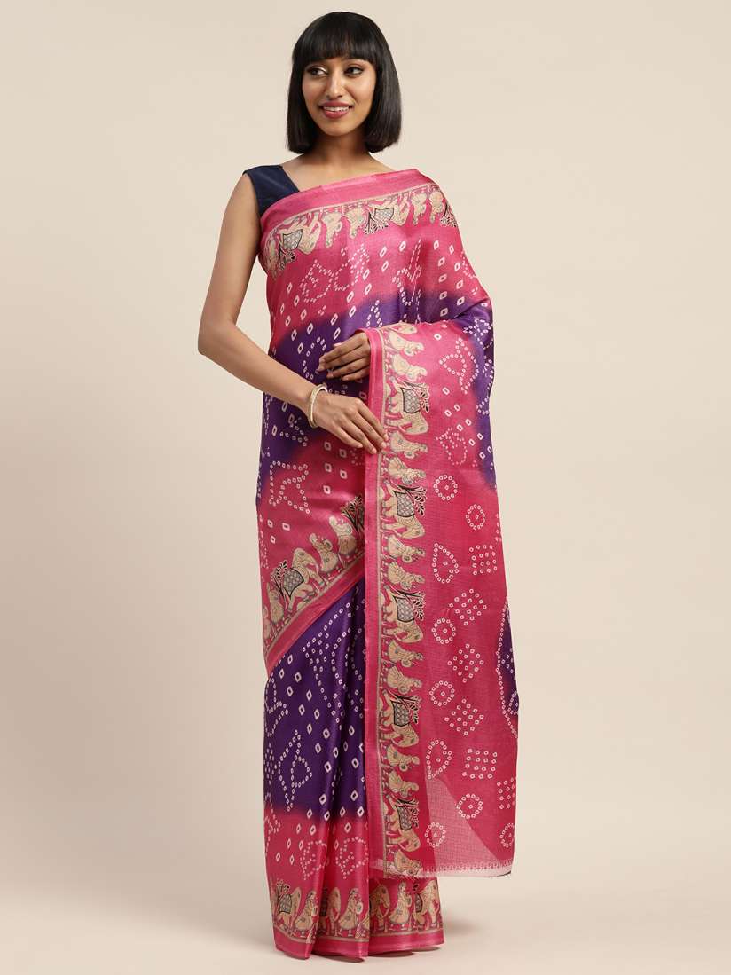 Buy KALINI Navy Blue Pink Art Silk Printed Mysore Silk Saree Sarees for Women 12705296 Myntra
