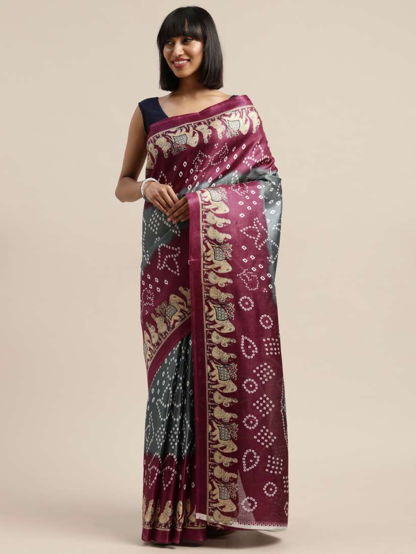 Buy KALINI Magenta Grey Art Silk Printed Mysore Silk Saree Sarees for Women 12705344 Myntra