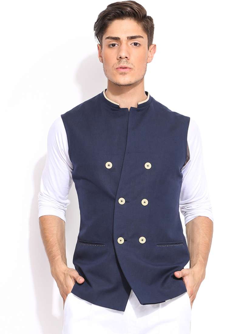 Buy MR BUTTON Blue Linen Slim Fit Nehru Jacket Nehru Jackets for Men 1270663 Myntra