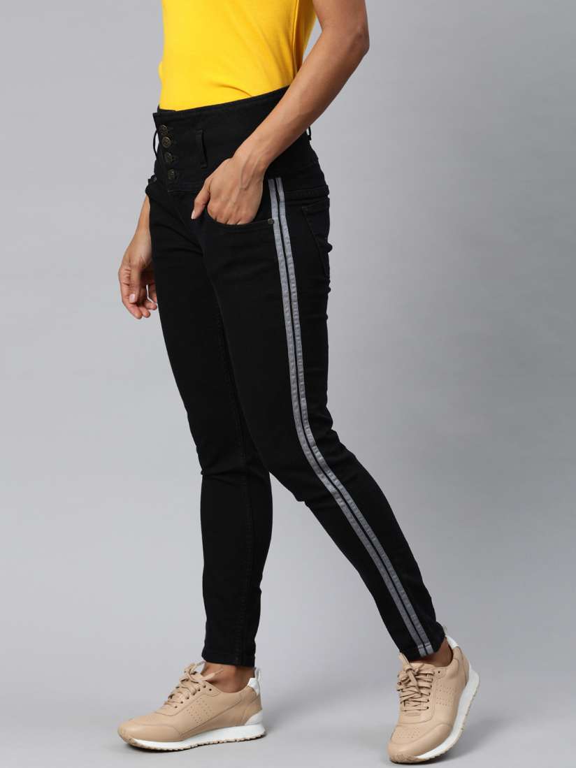 Buy Enviously Young Women Black Slim Fit High Rise Clean Look Stretchable Side Striped Jeans Jeans for Women 12711828 Myntra