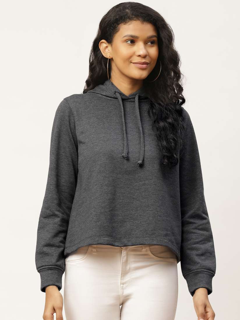 Buy Rute Women Charcoal Grey Solid Hooded Sweatshirt Sweatshirts for Women 12712388 Myntra