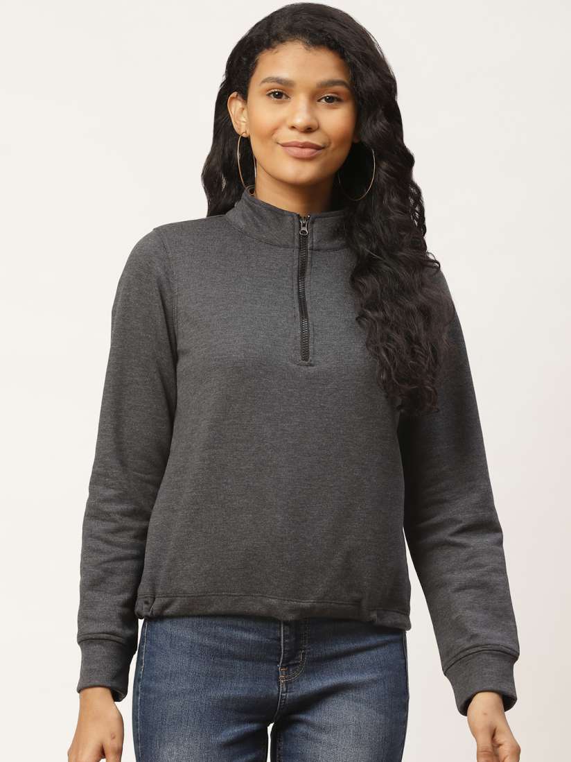 Buy Rute Women Charcoal Grey Solid Sweatshirt Sweatshirts for Women 12712392 Myntra