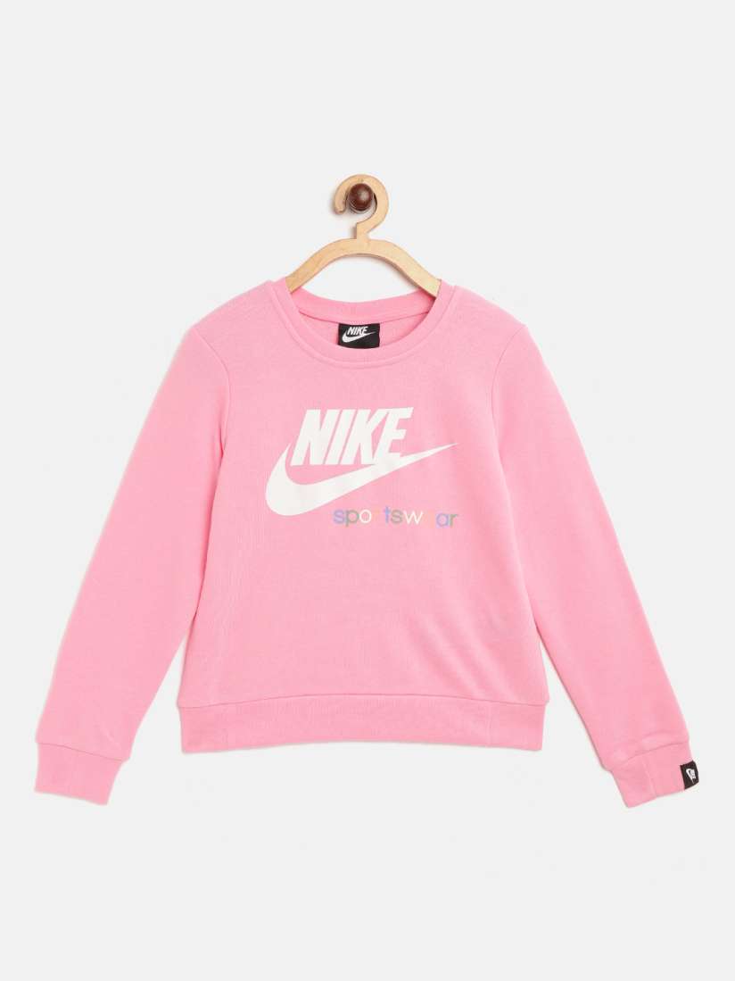 Buy Nike Girls Pink White Heritage Crew Brand Logo Print Sweatshirt Sweatshirts for Girls 12714494 Myntra