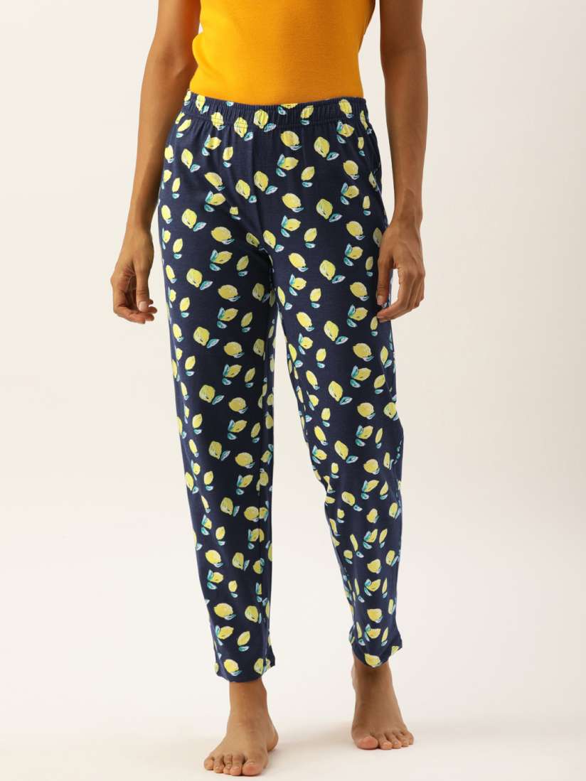 Buy Slumber Jill Women Navy Blue Yellow Printed Lounge Pants Lounge Pants for Women 12720768 Myntra