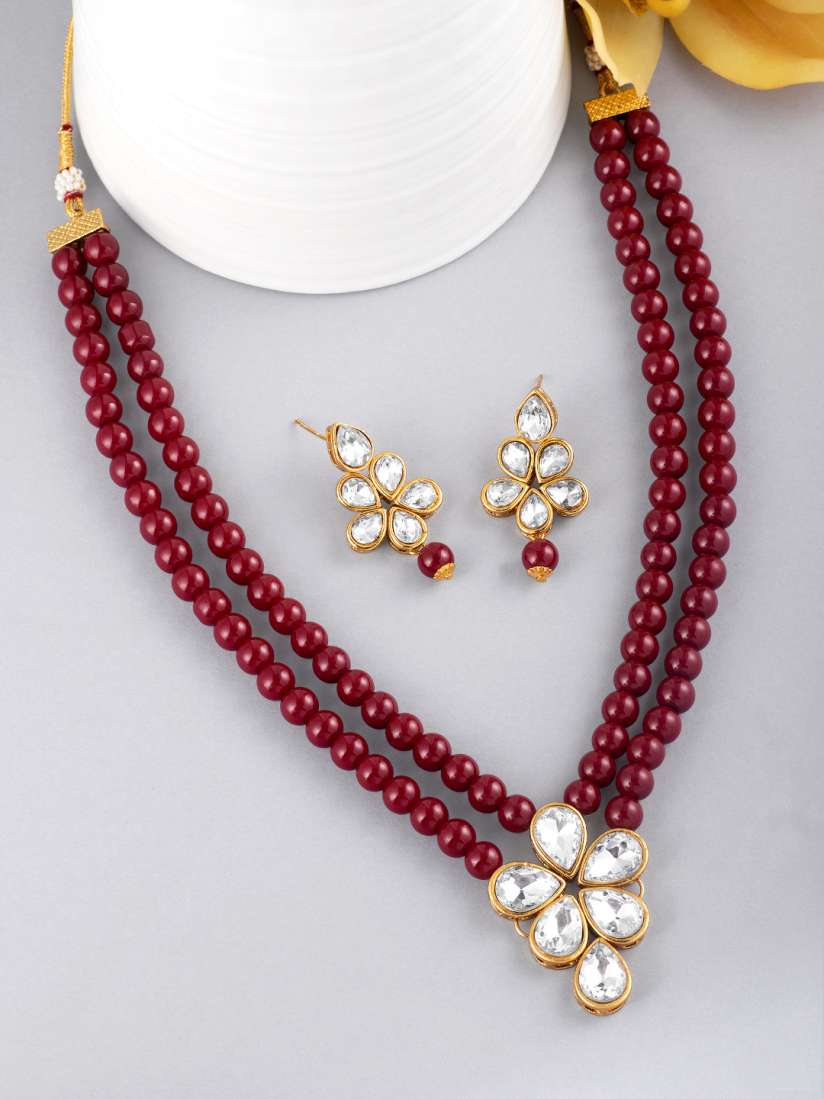 Buy Peora Maroon Gold Toned Jewellery Set Jewellery Set for Women 12727438 Myntra