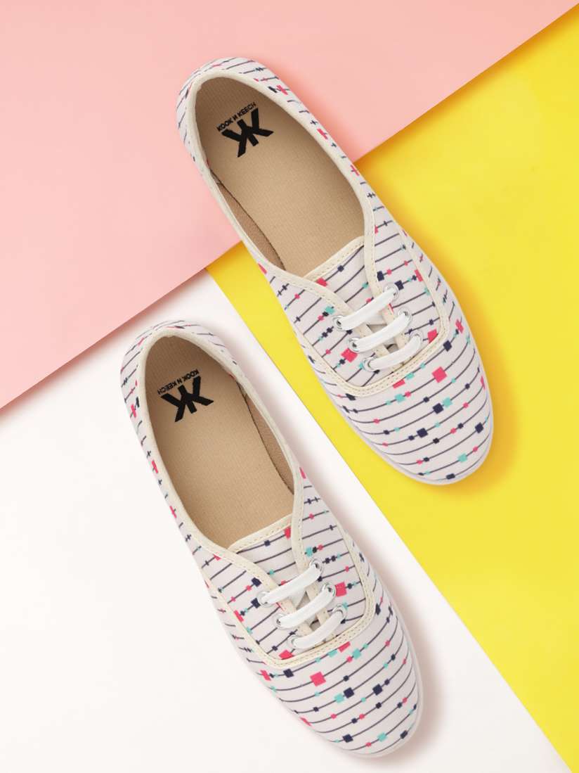 Buy Kook N Keech Women Off White Navy Striped Sneakers Casual Shoes for Women 12729924 Myntra