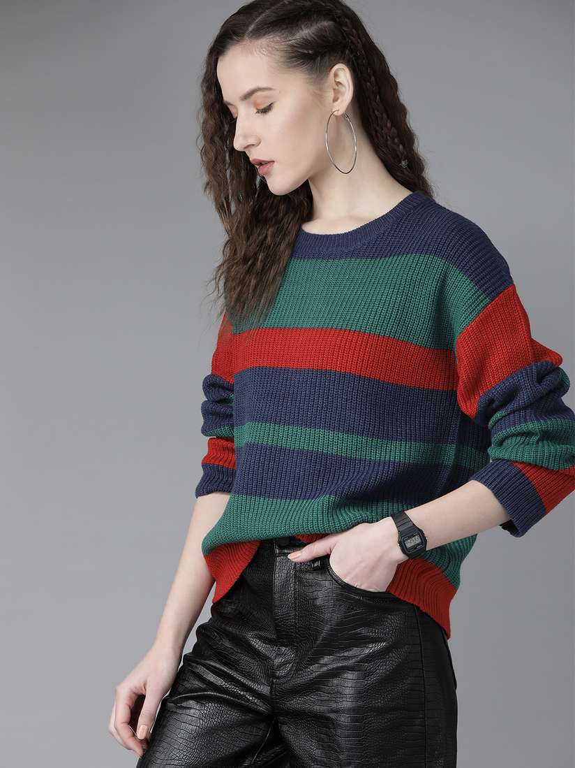 Womens Sweaters Pullover Sweater Myntra Roadster Women Blue Green