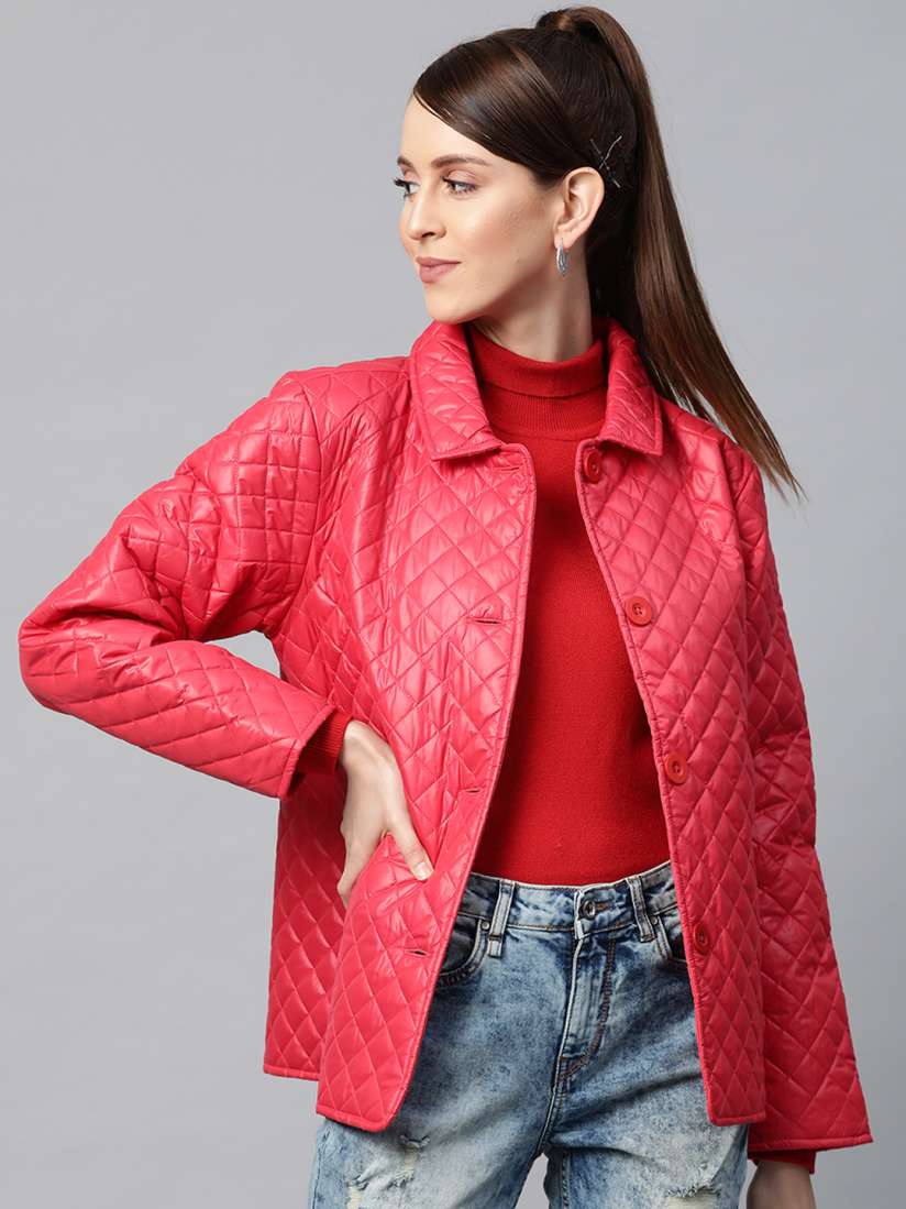 Womens red quilted jacket cheap