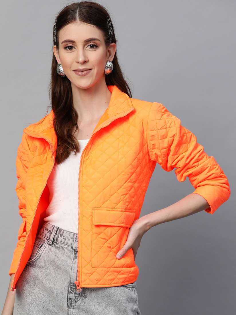 Buy SASSAFRAS Women Neon Orange Solid Quilted Jacket Jackets for Women 12737800 Myntra