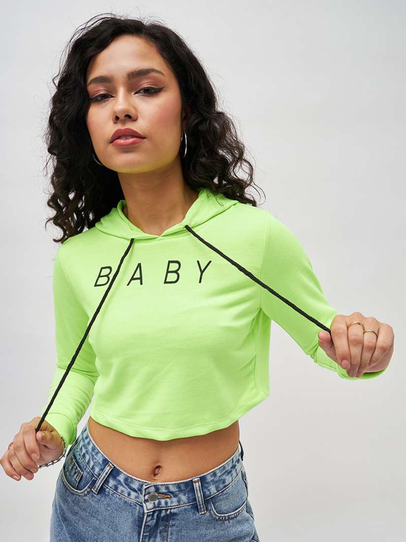 Neon green cropped sweatshirt hotsell