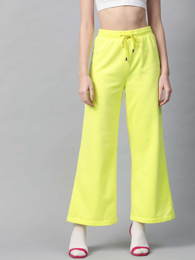 Buy SASSAFRAS Women Neon Yellow Solid Flared Trackpants Track Pants for Women 12737926 Myntra
