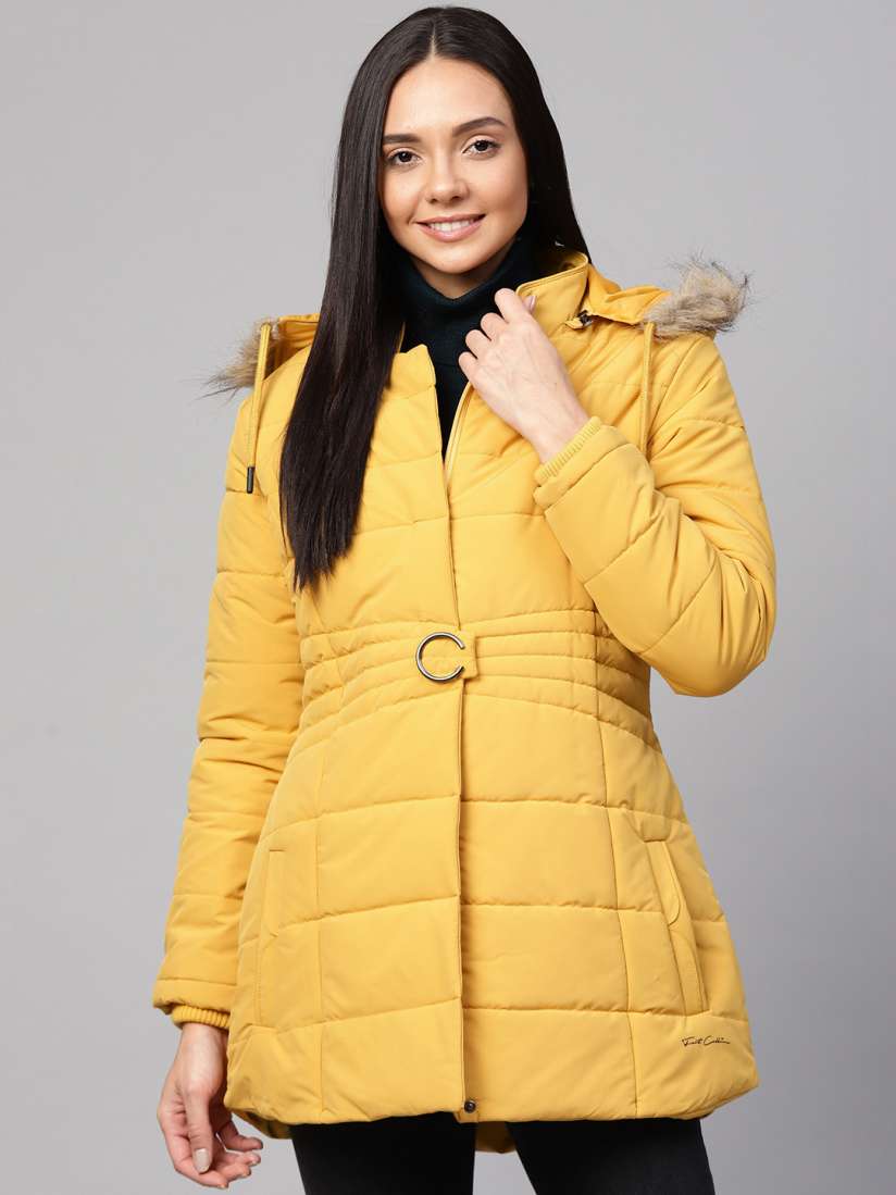 Buy Fort Collins Women Mustard Yellow Solid Hooded Longline Parka Jacket Jackets for Women 12742064 Myntra