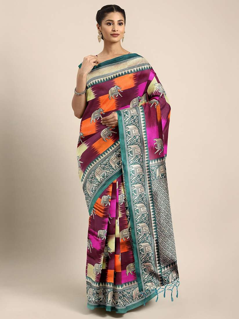 Buy KALINI Burgundy Pink Art Silk Printed Mysore Silk Saree Sarees for Women 12748448 Myntra