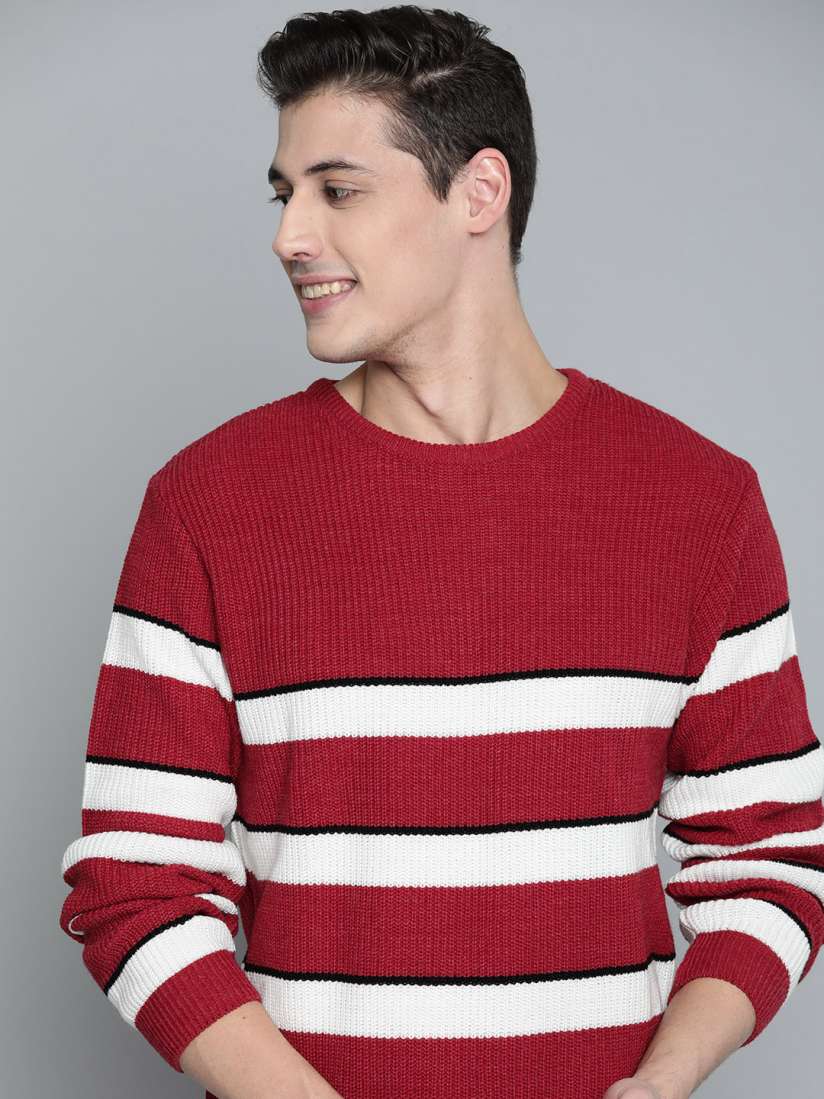 Buy Mast Harbour Men Acrylic Red White Striped Pullover Sweater Sweaters for Men 12749420 Myntra