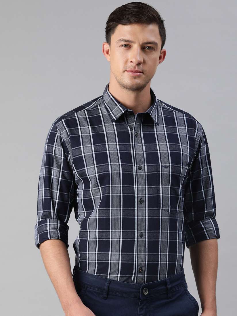 Buy Park Avenue Men Navy Blue White Slim Fit Checked Smart Casual Shirt Shirts for Men 12768152 Myntra