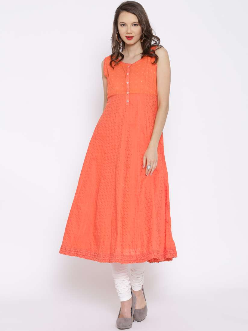 Buy BIBA Orange Embroidered Anarkali Kurta Kurtas for Women 1277052 Myntra