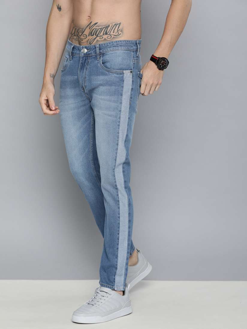 Side stripe jeans mens myntra hotsell